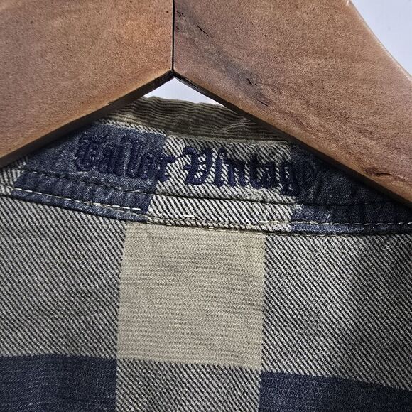 Tailor Vintage Shirt Mens XL Brown Corduroy Button Plaid Reversible Buffalo Blue - Picture 3 of 15